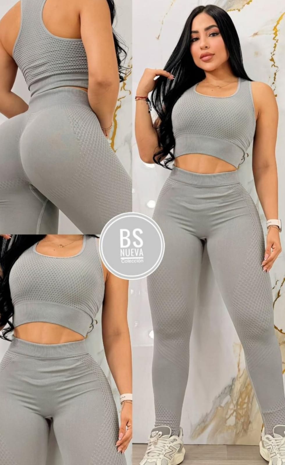 Conjunto Deportivo Seamless Mujer: Top y Legging Gris